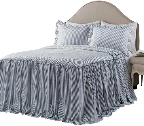 Miniatura 15 de Lush Decor - Juego de colcha de rayas de 3 piezas tamaño King, color azul lago - Juego de ropa de cama con volantes tamaño King - Ropa de cama a