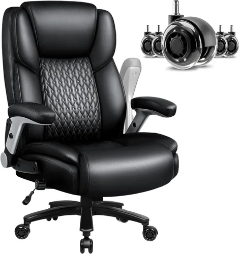 Silla de oficina grande y alta, 600 libras, silla de oficina resistente para personas pesadas, silla de cuero de oficina ejecutiva con reposabrazos