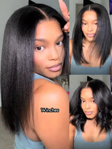 Miniatura 2 de UNICE Yaki Peluca Bob Recta de Cabello Humano con Cordón Adiós Nudos Sin Pegamento 7x5 Pelucas Frontales de Encaje de Cabello Humano Pre Desplumadas