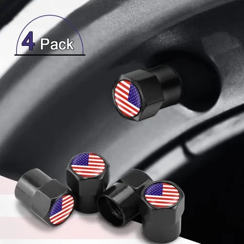 Miniatura 7 de ASUBHA 4 tapas de vástago de válvula de neumático con bandera estadounidense, tapones de aire de aluminio para neumáticos con junta tórica de goma