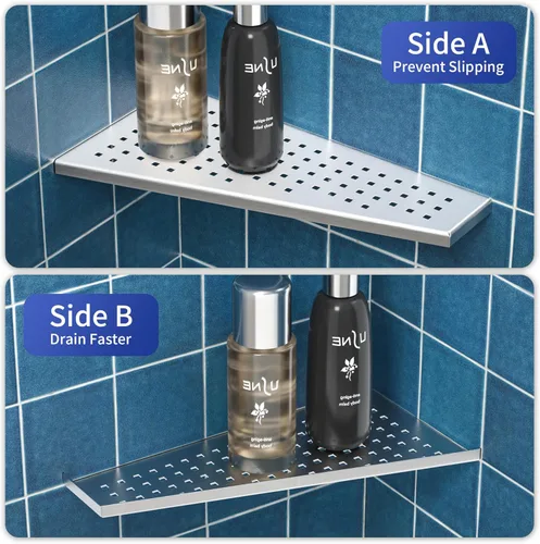 Miniatura 4 de Estante esquinero para ducha, 2 piezas, estantes de baño en forma de trapezoidal de 12 pulgadas para pared de azulejos, estante de acero inoxidable