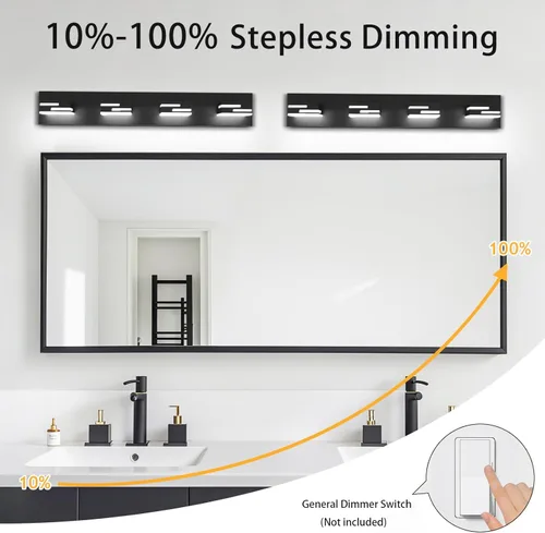 Miniatura 4 de Lámparas LED modernas para tocador de baño, 4 luces, 5CCT, regulables, color negro mate, para accesorios de iluminación de baño sobre espejo
