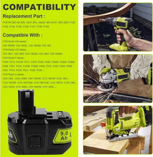 Miniatura 6 de Fancy Buying Batería de 9.0 Ah para Ryobi 18V batería para herramientas inalámbricas Ryobi ONE+P102 P103 P105 P107 P108 P109 P122 (paquete de 2)