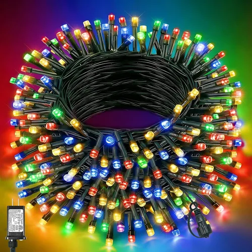 Miniatura 8 de 120 luces LED de Navidad de 40 pies para exteriores, guirnalda de luces de Navidad naranja impermeable, 8 modos de luces conectables para árbol