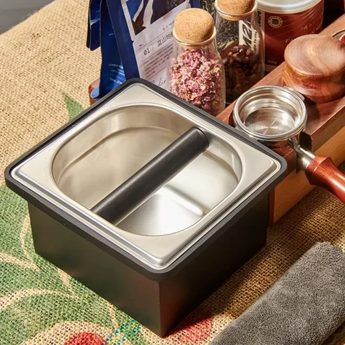 Miniatura 9 de Caja de acero inoxidable para café molido con base antideslizante extraíble, absorbente de golpes para molienda de filtro de portafiltros (S)