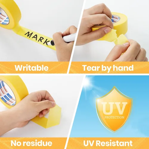 Miniatura 3 de ADHES - Cinta adhesiva amarilla para pintores, 0.7 pulgadas x 55 yardas x 6 rollos, cinta segura para pared sin residuos para pintura de pared