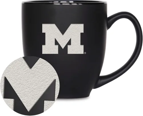 Miniatura 299 de Rico Industries - Taza de cerámica mate negra con grabado láser estándar de 15oz para NCAA (escuelas T & U) - Para bebidas calientes o frías