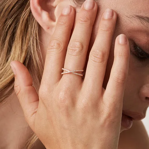 Miniatura 2 de PAVOI 14K Gold Plated X Ring Simulated Diamond CZ Criss Cross Ring for Women