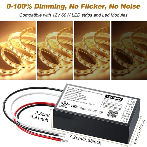 Miniatura 2 de Controlador LED regulable de 12 V, transformador LED Triac ELV/MLV de 60 W compatible con interruptores Lutron y Leviton, fuente de alimentación LED