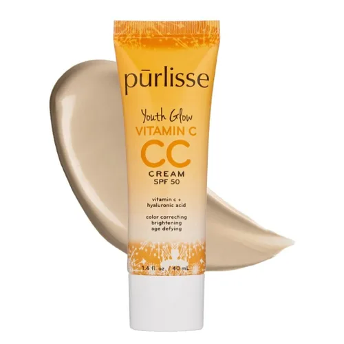 pūrlisse Youth Glow Vitamin C CC Cream SPF 50 - Hidratante teñido con acabado radiante - Fórmula coreana para el cuidado de la piel con ácido Claro
