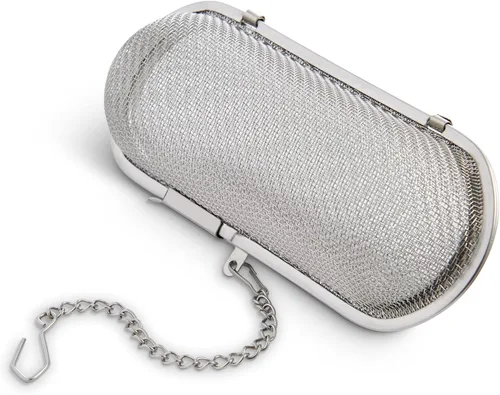 Miniatura 16 de Colador de té HIC amplio con bandeja para goteo incorporada, malla de acero inoxidable 18/8, 2 in, Plateado
