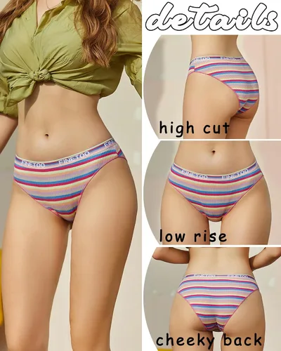 Miniatura 4 de FINETOO Ropa interior de algodón para mujer, de corte alto, transpirable, elástica, sexy, hipster, paquete de bragas de bikini a la moda, S-XL