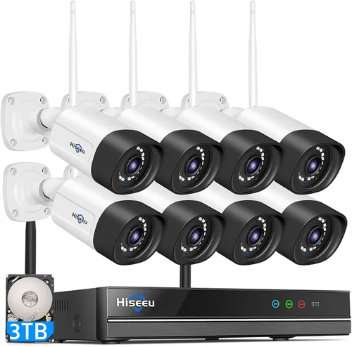 Hiseeu Sistema de cámara de seguridad inalámbrica para exteriores, cámara WiFi de 3 MP para el hogar, kit de cámara WiFi-Pro de 16 canales, audio de
