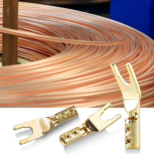 Miniatura 7 de 4 conectores de pala, horquilla de audio de cobre puro de 45 grados, enchufe de espada en Y, tubo termorretráctil y llave hexagonal, enchufe