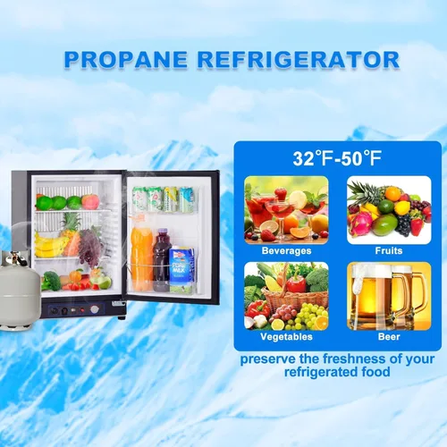 Miniatura 5 de Smad Refrigerador RV de 3 vías de 1.4 pies cúbicos, refrigerador de propano LPG/110V/12V fuera de la red, refrigerador de 3 vías con puerta
