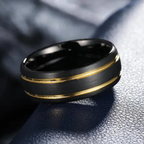 Miniatura 59 de King Will Anillo de boda de carburo de tungsteno para hombre con diseño de ranura, 6/7/0.315 in de ancho, acabado cepillado/pulido para hombre