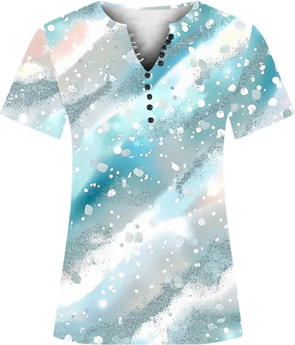 Miniatura 102 de Summer Shirts for Women 2025 Plus Size Short Sleeve Henley Tops Marble Floral Loose Tshirt Tee Casual Dressy Tunics