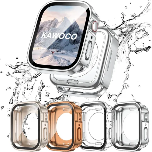 Paquete de 4 fundas impermeables compatibles con Apple Watch de 1.732 pulgadas (1.732 in) Series 6/5/4/SE con protector de pantalla de vidrio