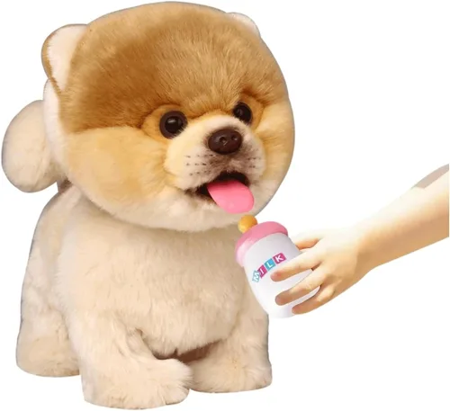 Miniatura 13 de CU-MATE Juguete electrónico de peluche de simulación interactiva, realista, cachorro, gato, con cola para caminar, ladrar, menear, hablar, como