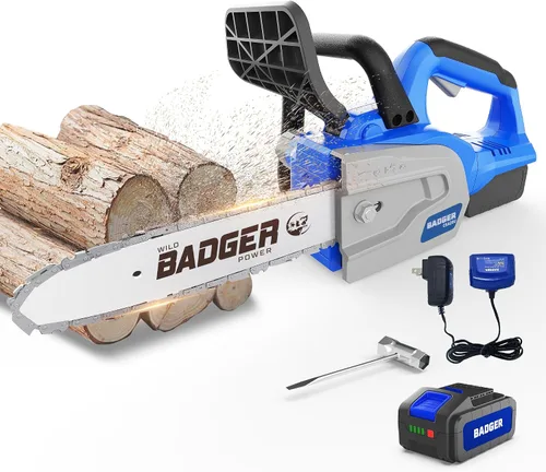 WILD BADGER POWER Motosierra sin escobillas de 12 pulgadas inalámbrica, motosierra de batería de 20 V con 1 batería de 4.0 Ah, motosierras