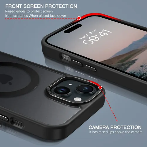 Miniatura 7 de BENTOBEN Compatible con iPhone 15 Plus, Funda de teléfono magnética translúcida mate delgada a prueba de golpes [Compatible con MagSafe] Funda