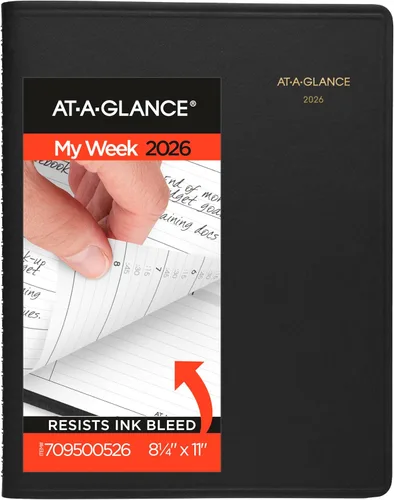 AT-A-GLANCE - Libro de citas y agenda semanal de 2026, 8-1/4 x 11 pulgadas, grande, color negro (709500526)
