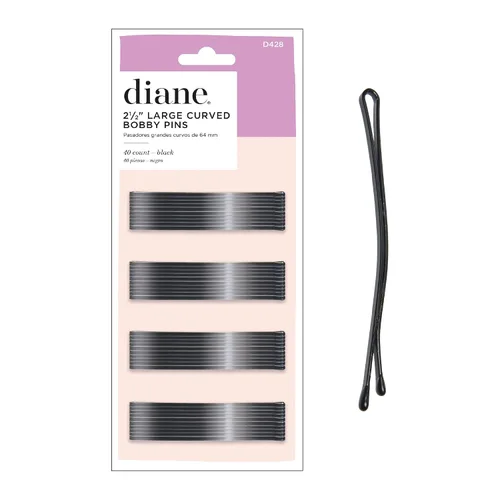 Diane Horquillas para el cabello para mujer, grandes de 2.5 pulgadas, color negro, diseño plano curvado con puntas de bola, D428 - 40 unidades
