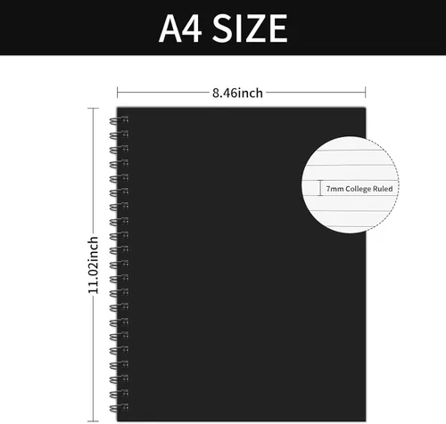 Miniatura 2 de Cuaderno de espiral rayado tamaño A4, diario grande de 8.5 x 11 pulgadas, paquete de 6 cuadernos de tapa dura de 0.276 in, 160 páginas, papel grueso