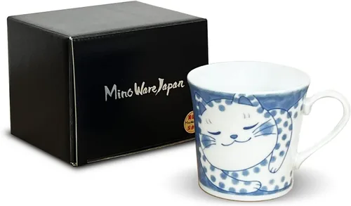Taza de cerámica japonesa con caja de regalo, serie de tazas de té Nekochigura, 10 onzas líquidas, taza de café japonesa Yunomi Pottery, taza de