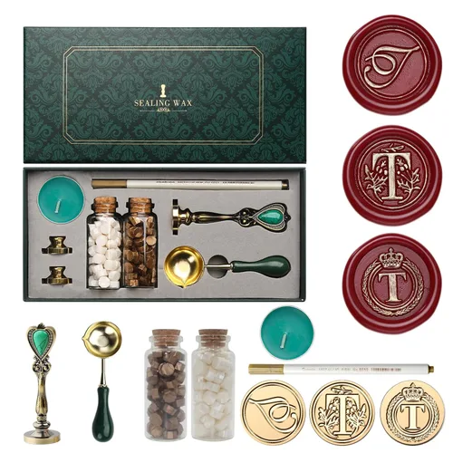 Miniatura 17 de Kit de sello de cera de letras Andotopee con sello de cera de alfabeto inicial G, 3 piezas, sellos de cera de cuentas perla blanca y dorada vintage