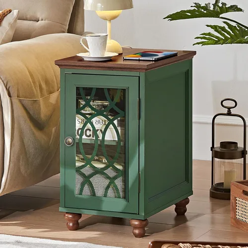 Miniatura 24 de Joaxswe Mesa auxiliar estrecha con puerta de cristal, mesita de noche de 18 x 14 pulgadas con estante ajustable, organizador de gabinete