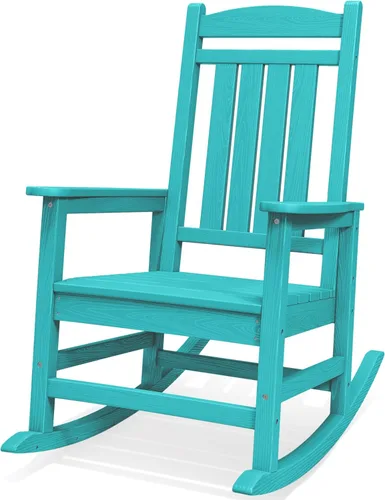SERWALL Mecedora de gran tamaño para exteriores, para todo tipo de clima, mecedora de polietileno de alta densidad para adultos, color azul Aruba