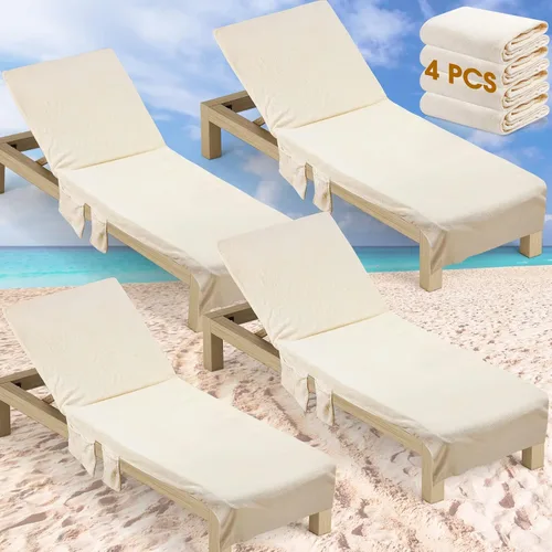 4 fundas para sillas de playa con bolsillos laterales, toallas suaves de microfibra de algodón para silla de piscina, toallas con bolsillos para