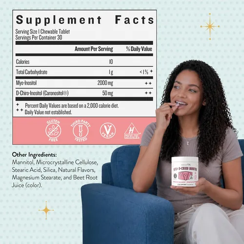 Miniatura 6 de Comprimidos masticables de inositol puro Legendairy Milk - Suplemento de mio-inositol y D-chiro para equilibrio hormonal y apoyo a la fertilidad