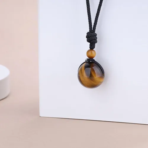 Miniatura 5 de COAI Collar con colgante de piedra de obsidiana brillante de plata con cuentas redondas