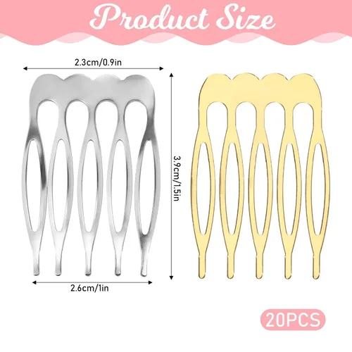 Miniatura 2 de 20 peines pequeños de metal para el cabello, 5 dientes, peine lateral francés, peine lateral de pelo pequeño, para manualidades, manualidades