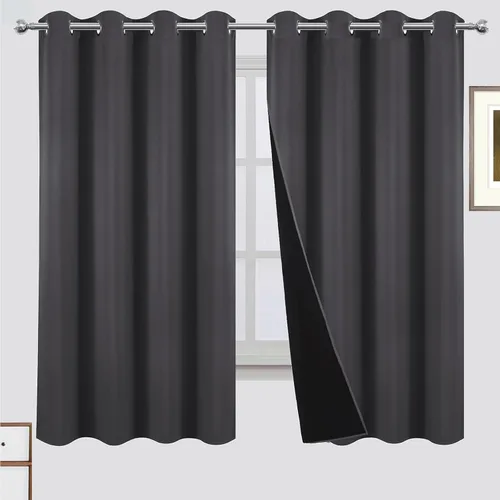 Miniatura 65 de LEMOMO Cortinas 100% opacas de 52 x 95 pulgadas, 2 paneles de oscurecimiento con aislamiento térmico para dormitorio Negro