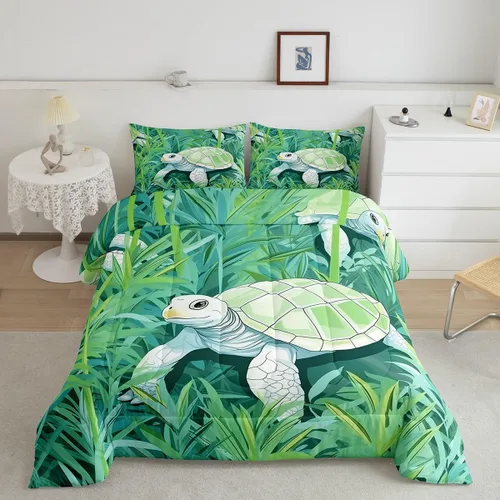 Miniatura 17 de Erosebridal Juego de edredón de ballena náutica, tamaño individual, juego de ropa de cama vintage azul con ondas oceánicas para niños y niñas