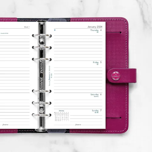 Miniatura 4 de Filofax Recambio de diario de calendario, tamaño personal/compacto, semana a vista, papel blanco, a rayas, inglés, 2024 (C68418-24)