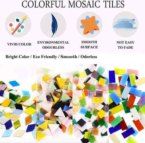 Miniatura 3 de 1100 Piezas de Azulejos de Mosaico, Azulejos de Mosaico de Vidrio para Manualidades al Por Mayor, Piezas de Vidrio de Mosaico Teñido, Suministros