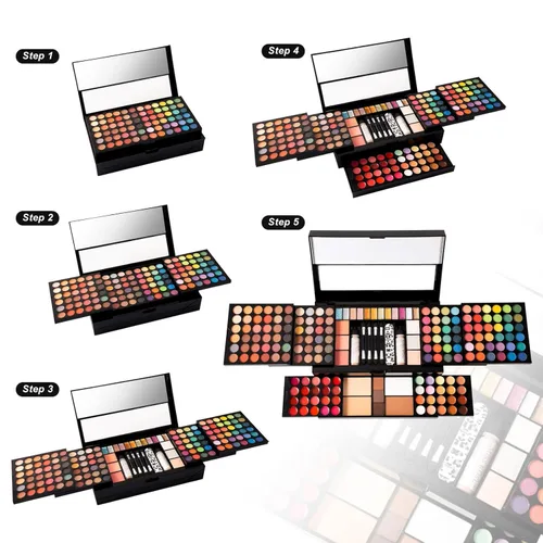 Miniatura 6 de MISS ROSE M - Paleta de maquillaje profesional de 187 colores, kit todo en uno con sombras de ojos, pintalabios, rímel, bases, rubores, lápices