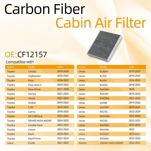 Miniatura 3 de CF12157 - Filtro de aire de cabina con carbón activado compatible con Toyota Prius 16-25, Rav4 19-25, Avalon 19-22, Camry 18-25, C-Hr 18-22, Lexus