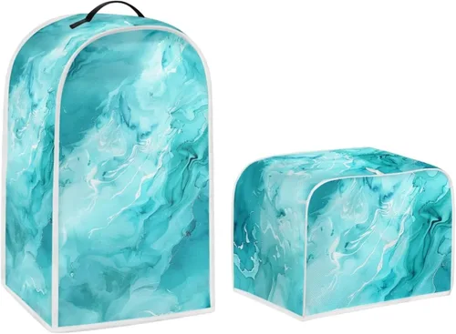 Miniatura 5 de Juego de cubiertas para electrodomésticos con textura de mármol blanco y azul lavables para cocina, cubierta para licuadora, protector contra