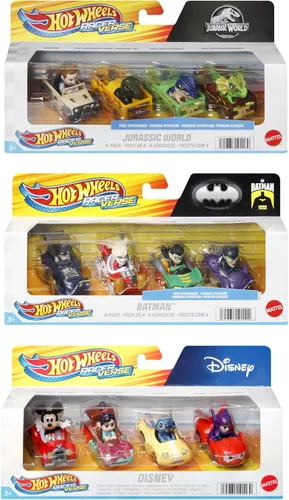 Miniatura 9 de Hot Wheels - Autos de juguete fundidos a presión, paquete de 4 vehículos RacerVerse con personajes de Jurassic World Charlie, Owen, Dilophosaurus