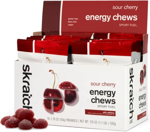Miniatura 10 de Skratch Labs Energy Chews Gomitas para correr, ciclismo y rendimiento deportivo Alternativa de gel Frambuesa (paquete de 10) Sin gluten