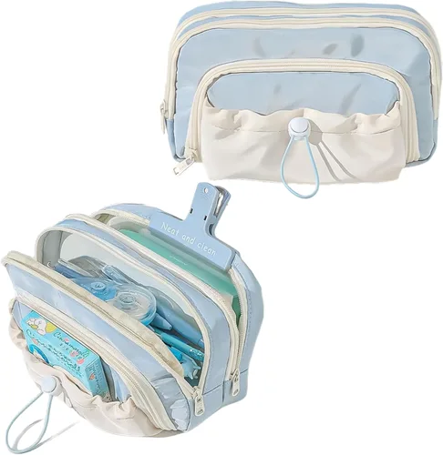 Estuche para Lápices de Gran Capacidad, Porta Bolígrafos de Gran Apertura, Bolsa para Lápices Linda y Estética con Cordón, Estuche para Bolígrafos