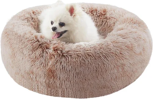Cama para perros pequeños con forma de dona de 23 pulgadas – Cama redonda calmante lavable para cachorros con funda extraíble, cama de felpa
