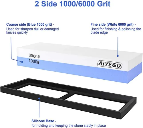 Miniatura 3 de Piedra de afilar cuchillos, grano de 2 caras 1000/6000 juego de piedra de afilar con base de silicona antideslizante para cocina casera