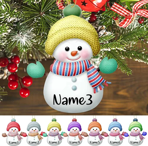 Miniatura 8 de Adornos de Navidad personalizados para la familia, 7 piezas de muñecos de nieve de Navidad personalizados con nombres, decoración colgante