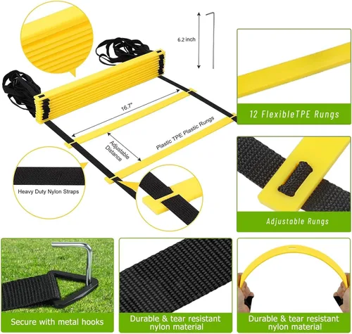 Miniatura 4 de Conos de escalera de fútbol de agilidad de 20 pies para equipo de entrenamiento como regalos para niños Amarillo
